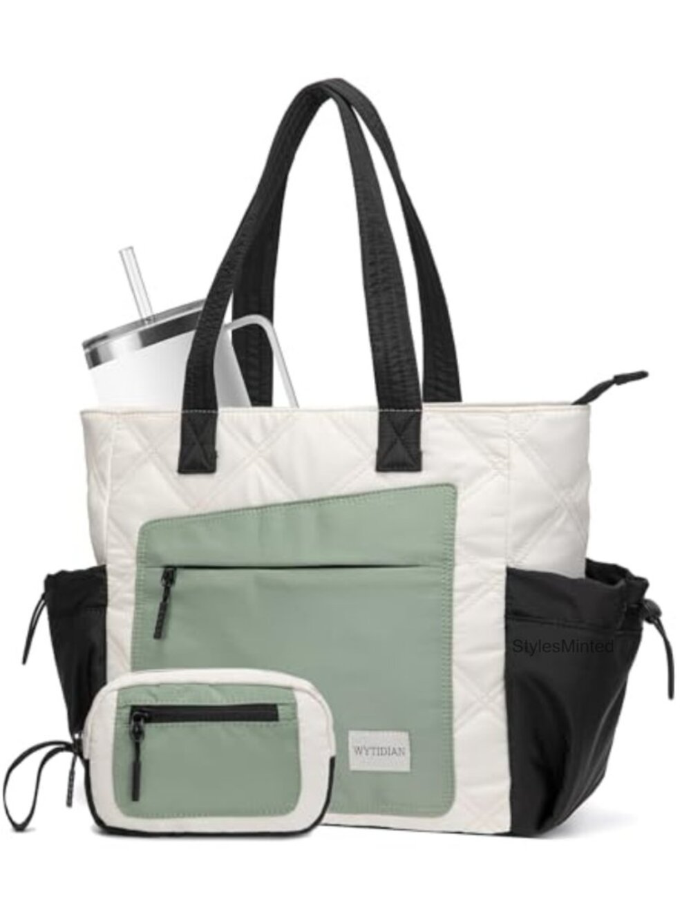 Quilted Puffer Tote Bag Set with Clutch Lightweight Travel Work Bag